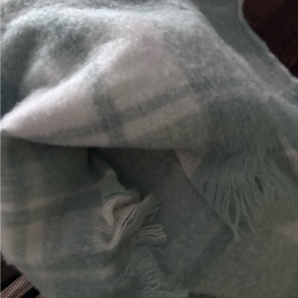 LOFT Plaid Throw Blanket in Light green and White 62” by 49”